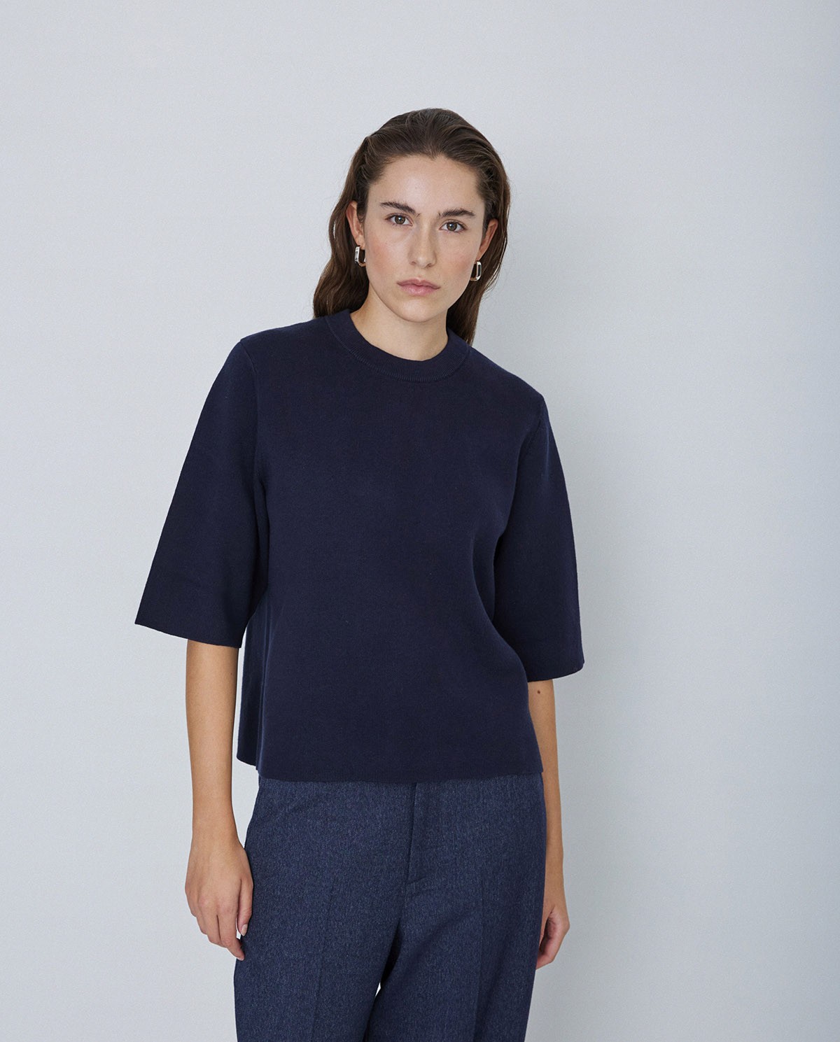 Jersey con cashmere manga 3/4 azul marino