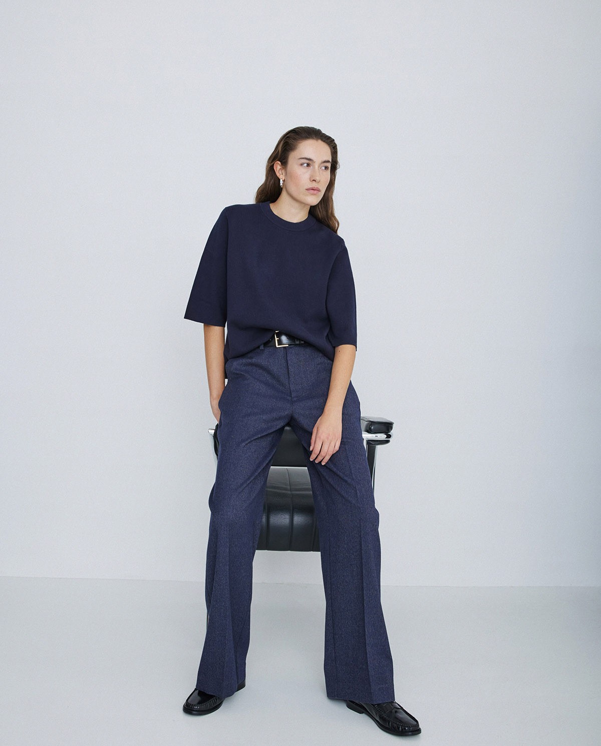 Pantalones wide leg azul marino 5