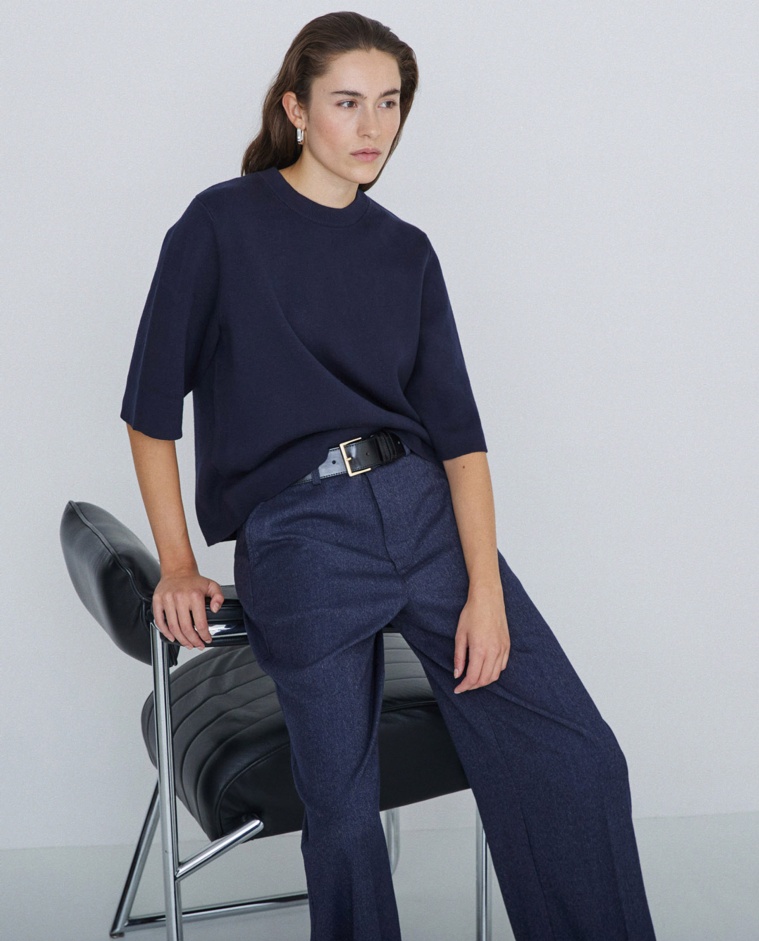 Jersey con cashmere manga 3/4 azul marino