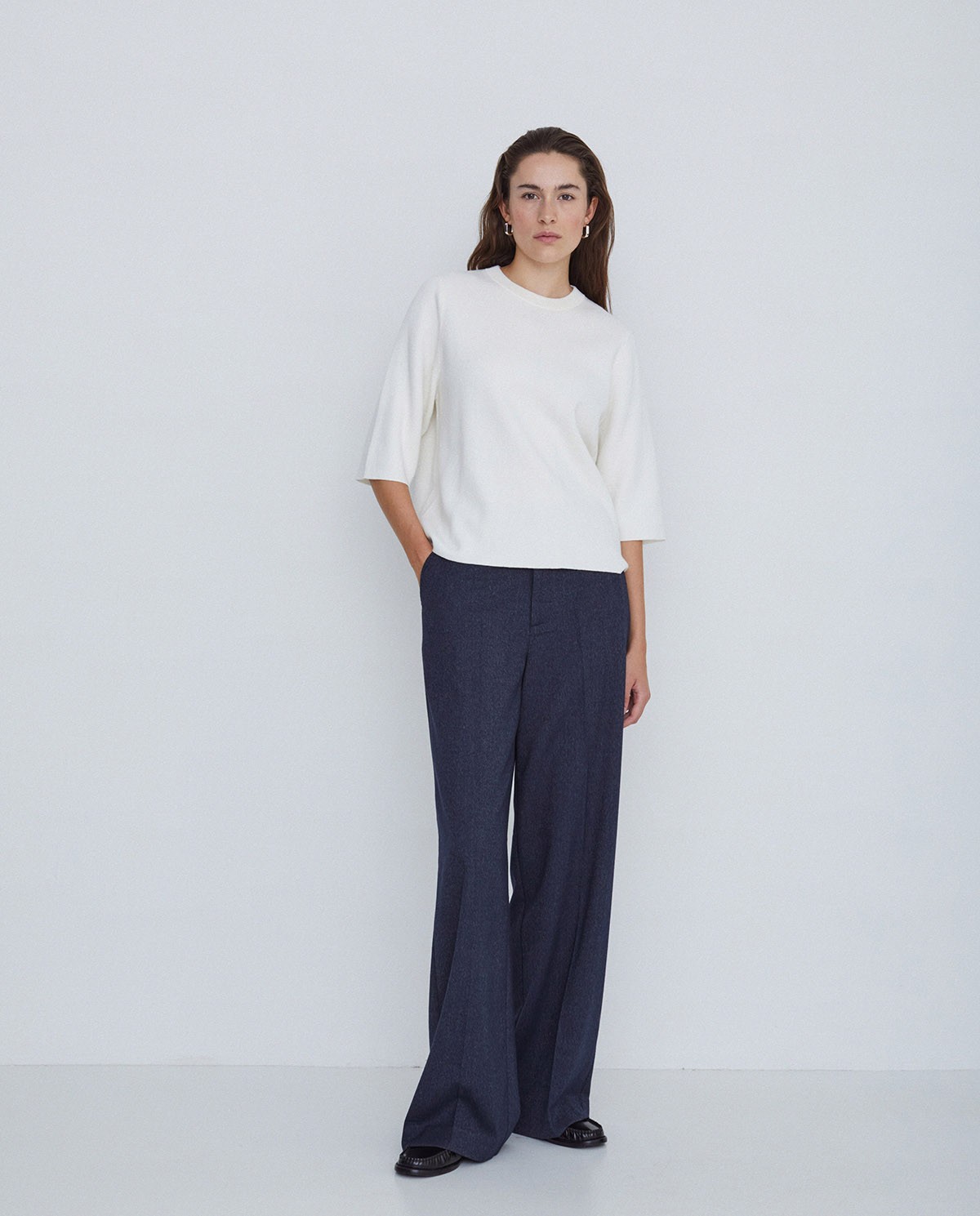 Jersey con cashmere manga 3/4 crudo