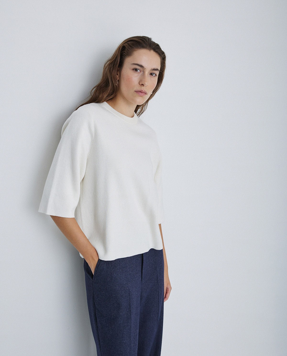 Jersey con cashmere manga 3/4 crudo