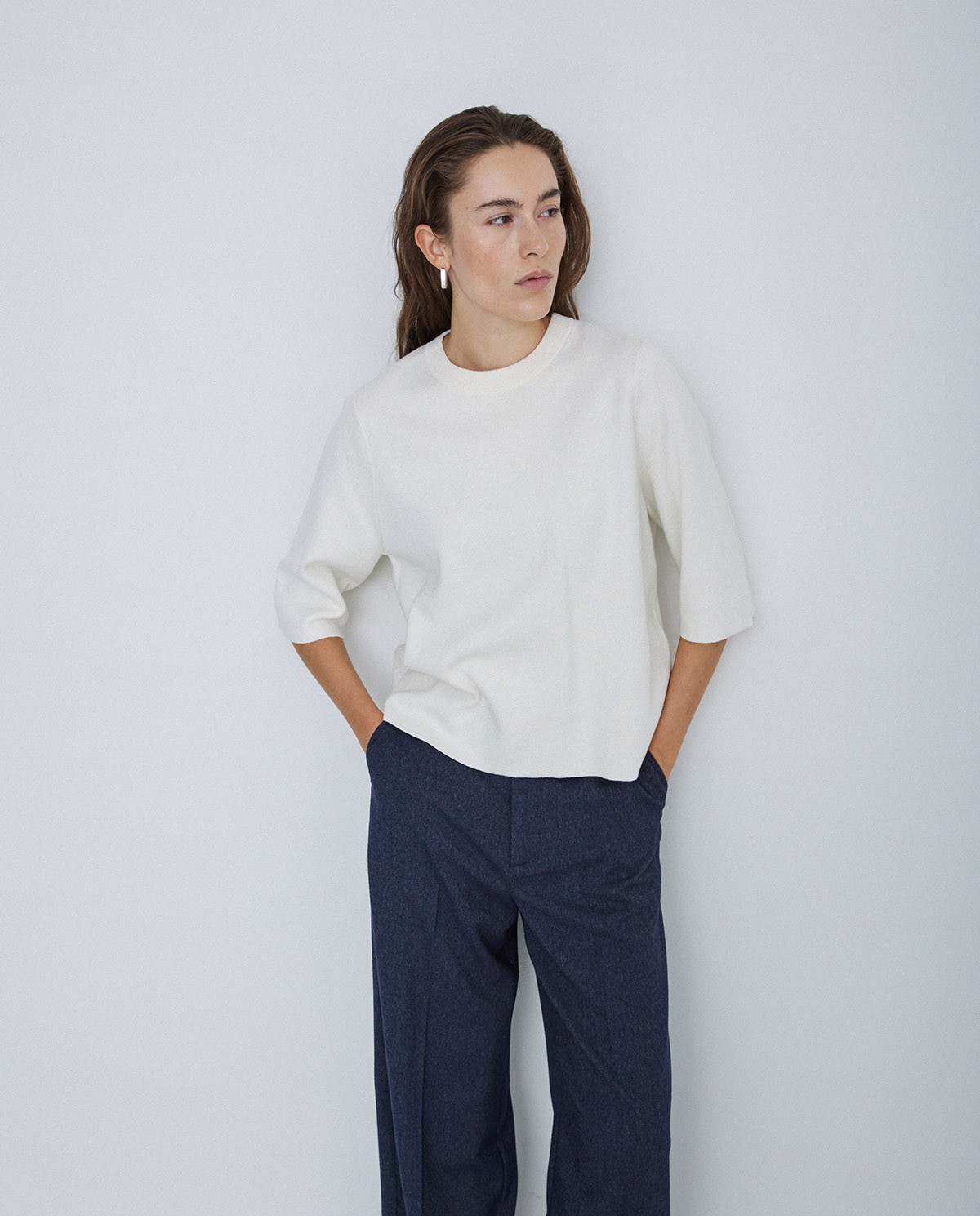 Jersey con cashmere manga 3/4 crudo