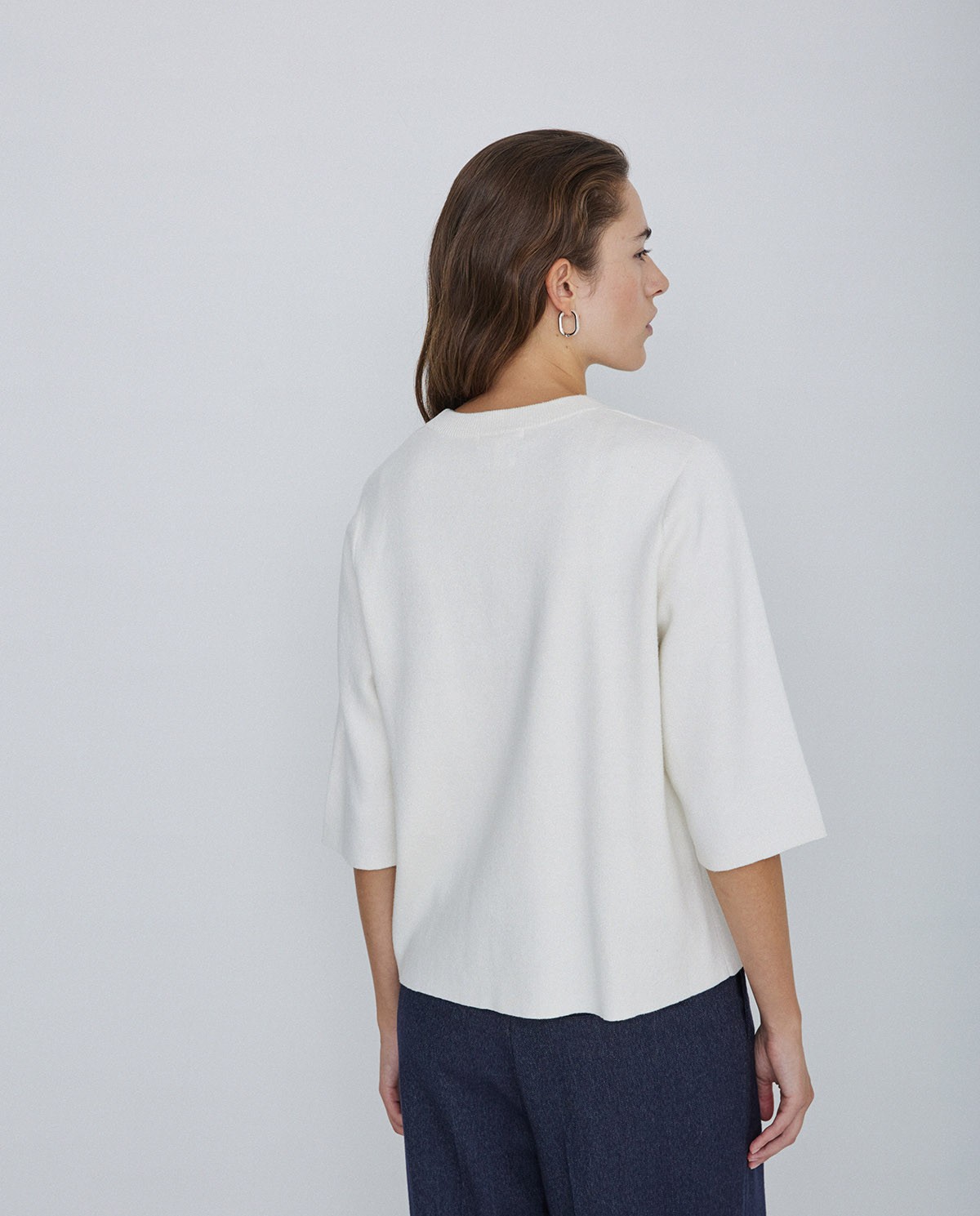 Jersey con cashmere manga 3/4 crudo