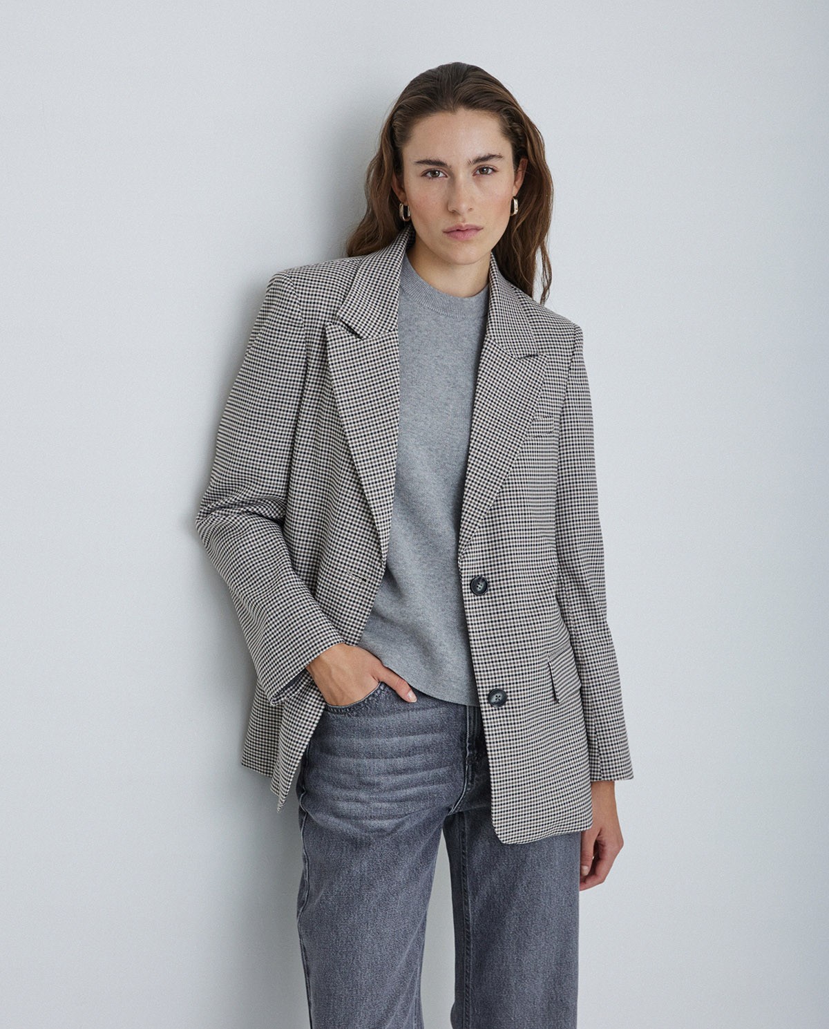 Veste À Carreaux Col À Revers écru