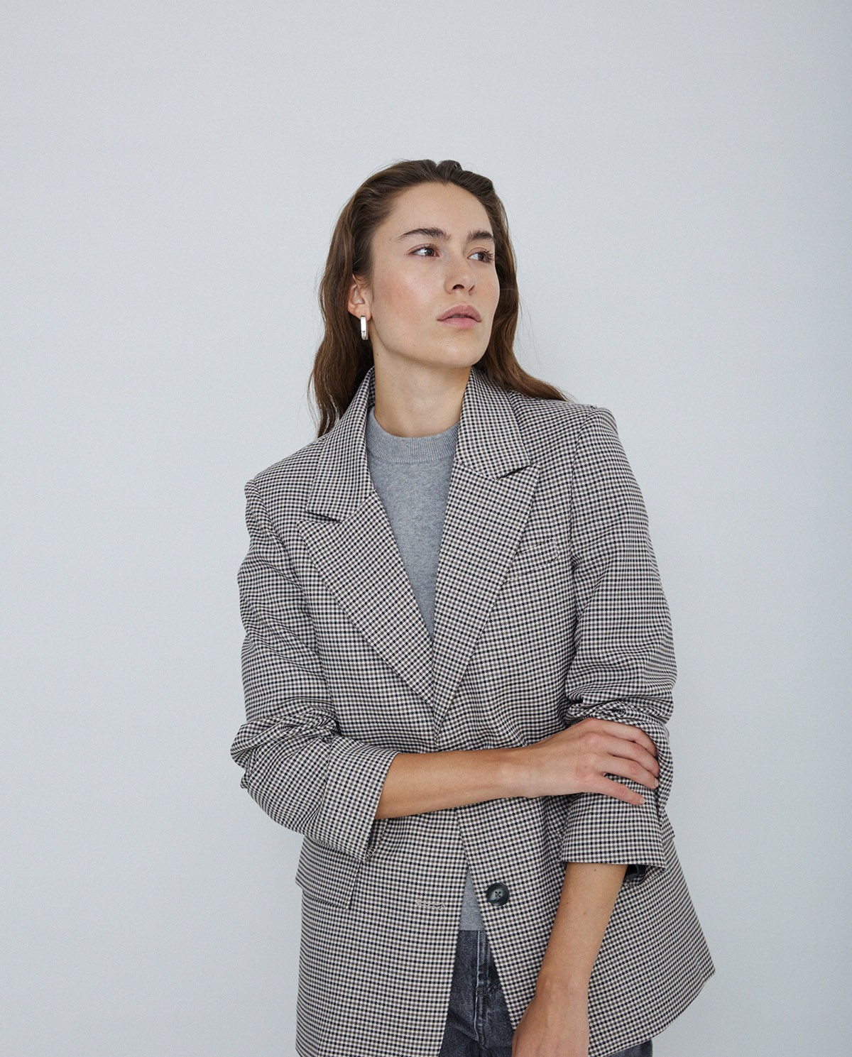 Veste À Carreaux Col À Revers écru 1