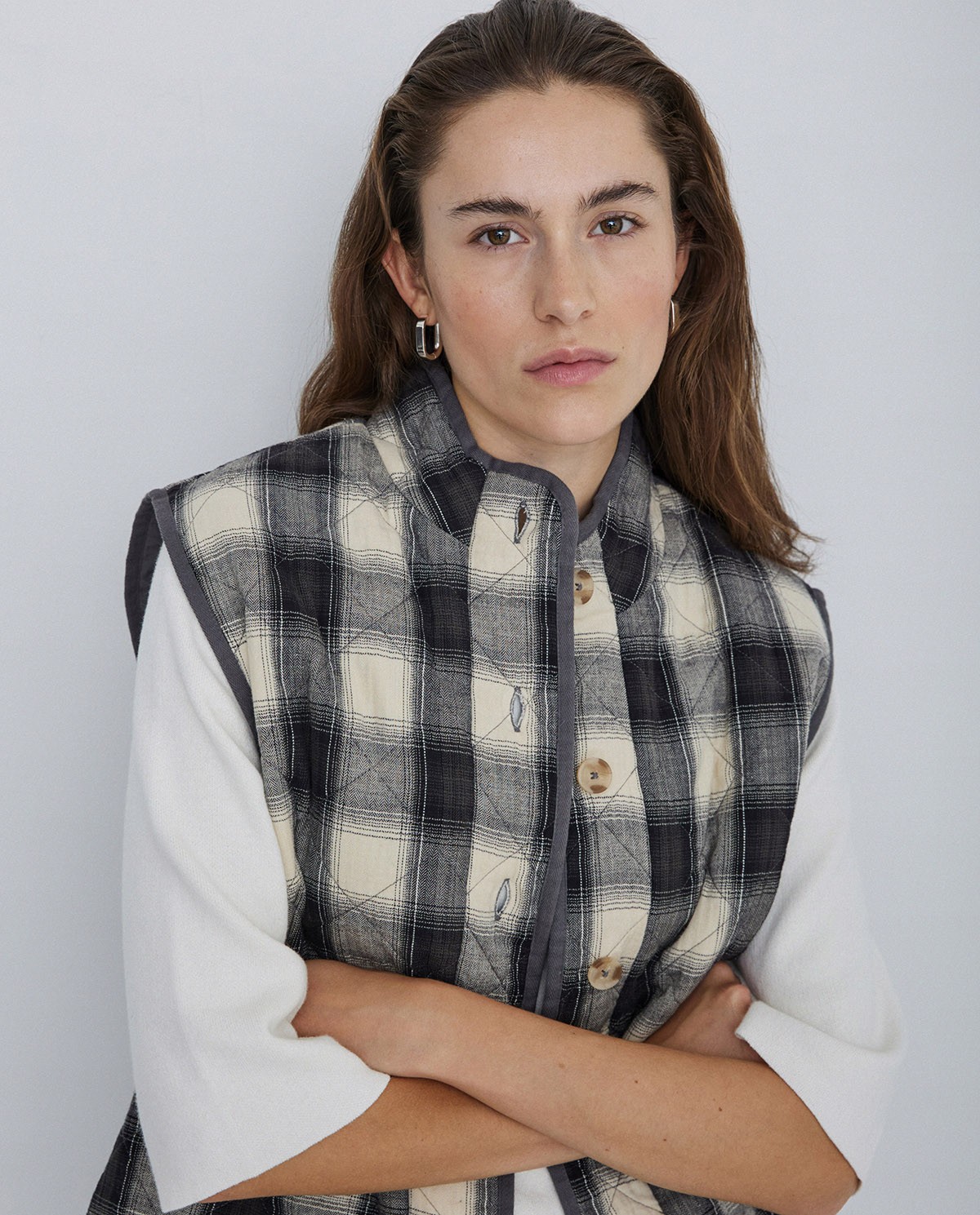 Quilted Plaid Vest black