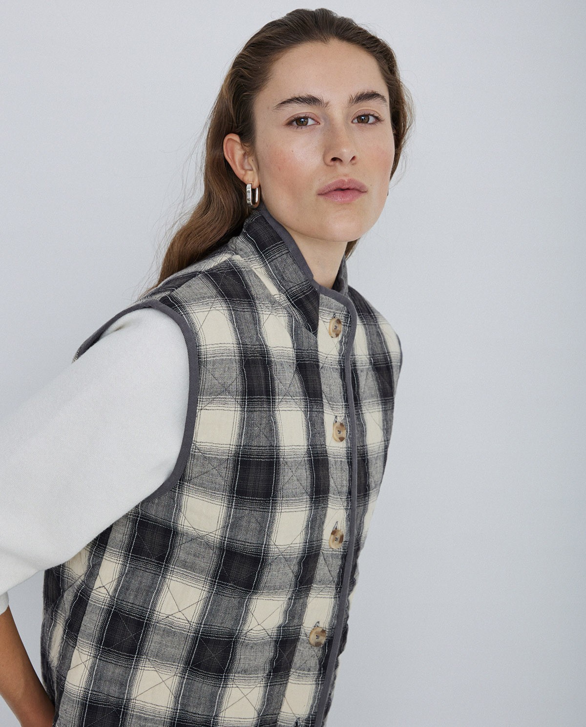 Quilted Plaid Vest black