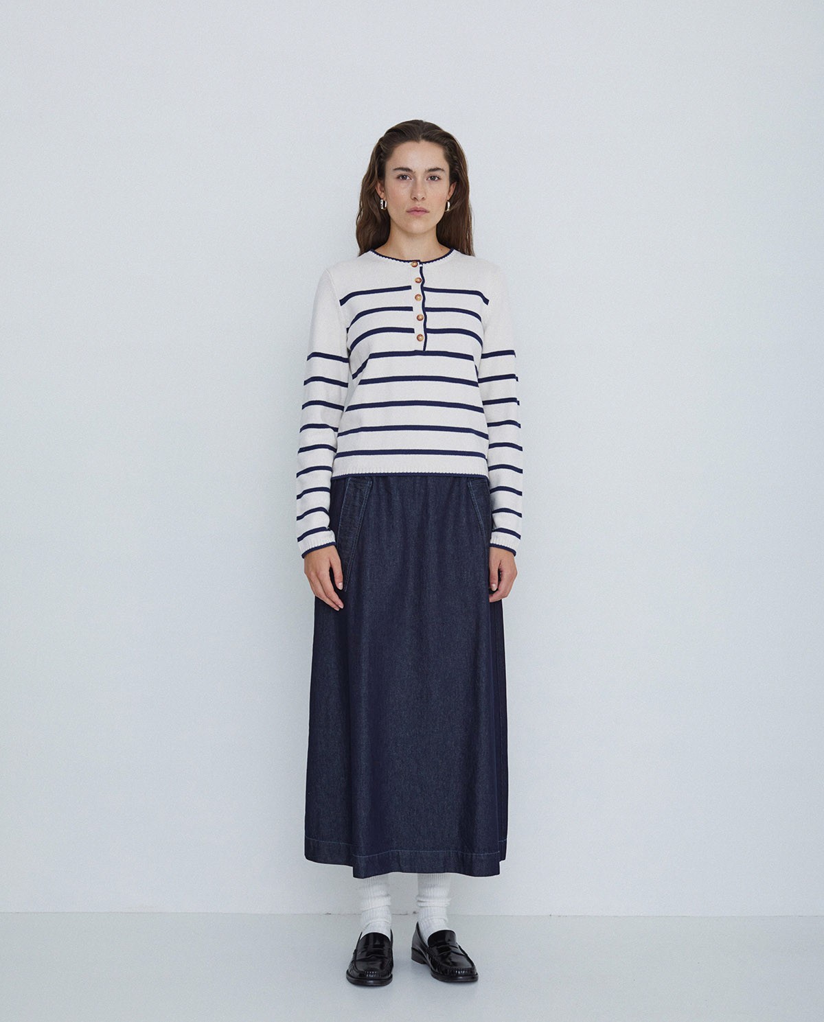 Long 100% cotton skirt dark blue 3