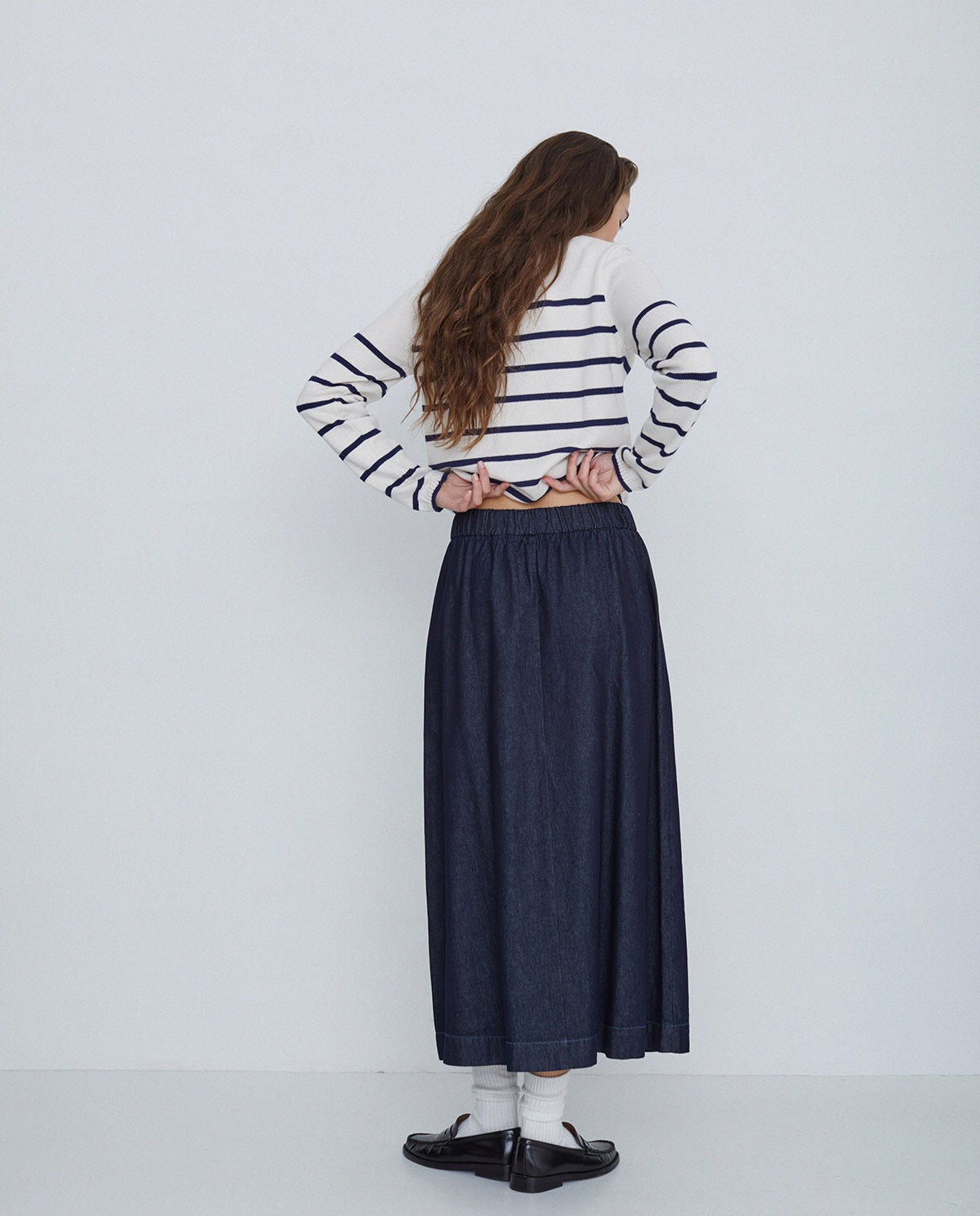 Long 100% cotton skirt dark blue 4