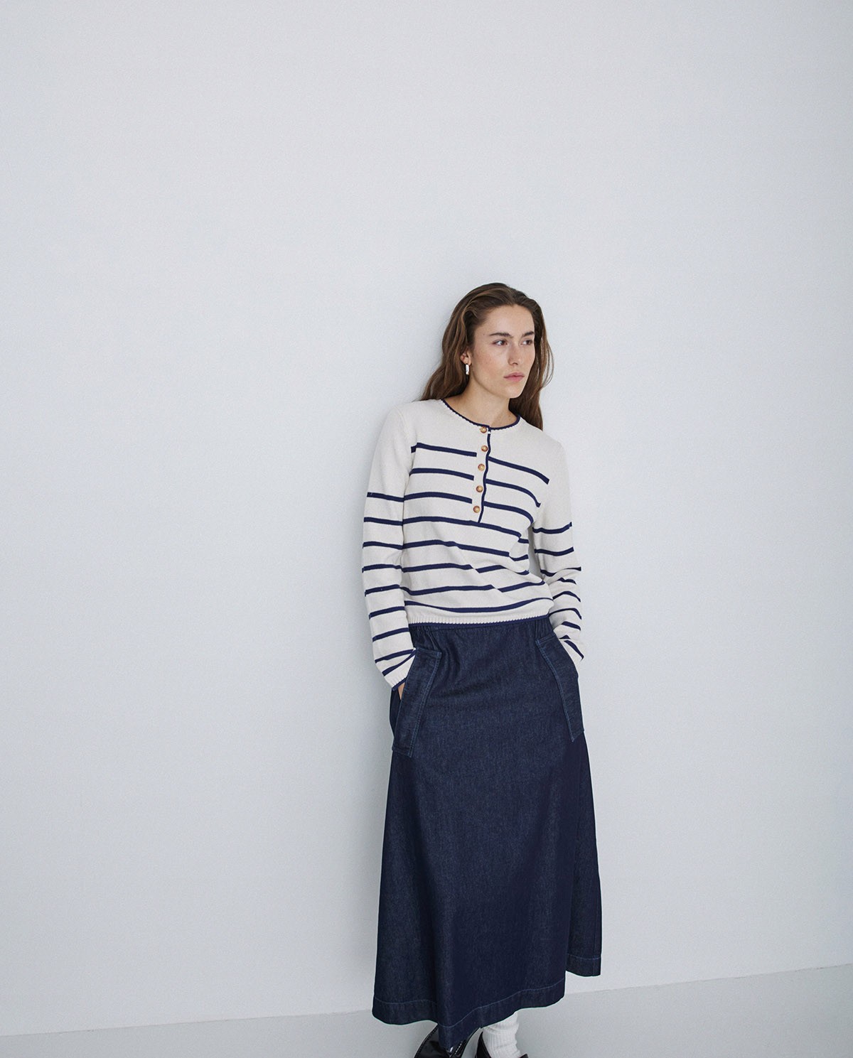 Long 100% cotton skirt dark blue 2