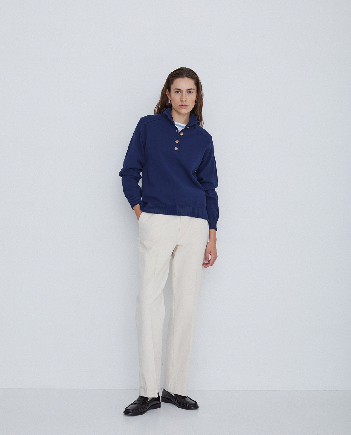 Jersey de punto con botones azul oscuro 5
