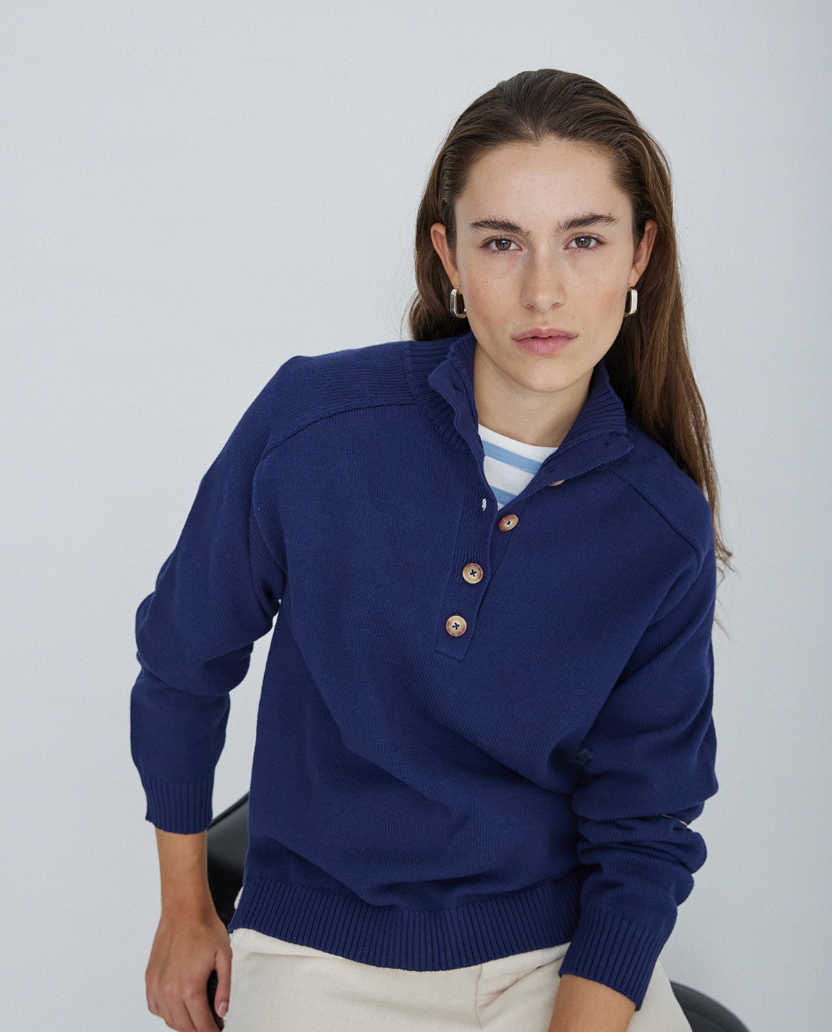 Jersey de punto con botones azul oscuro 1