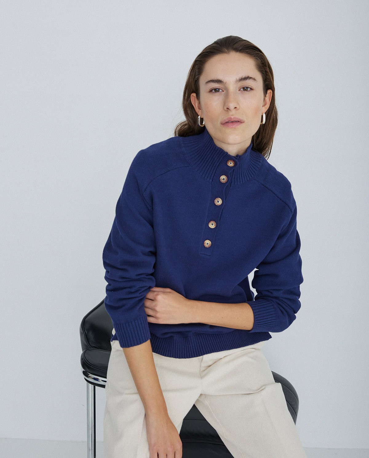 Jersey de punto con botones azul oscuro 3