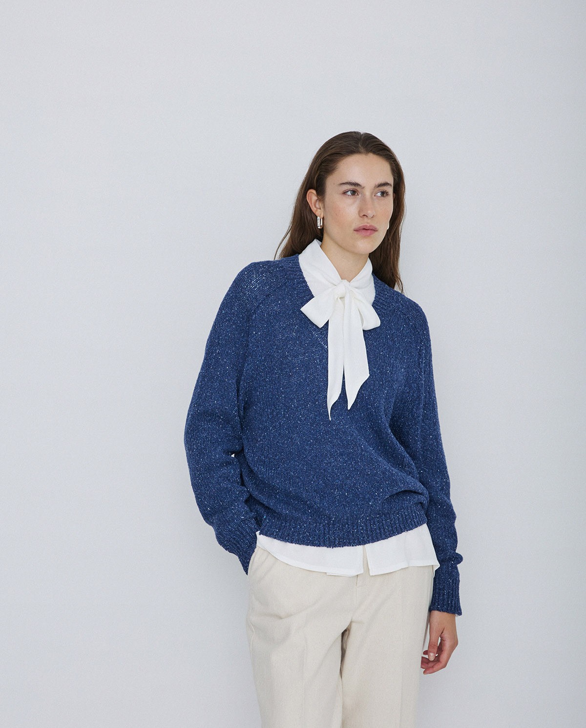 Jersey tejido lino y seda azul oscuro