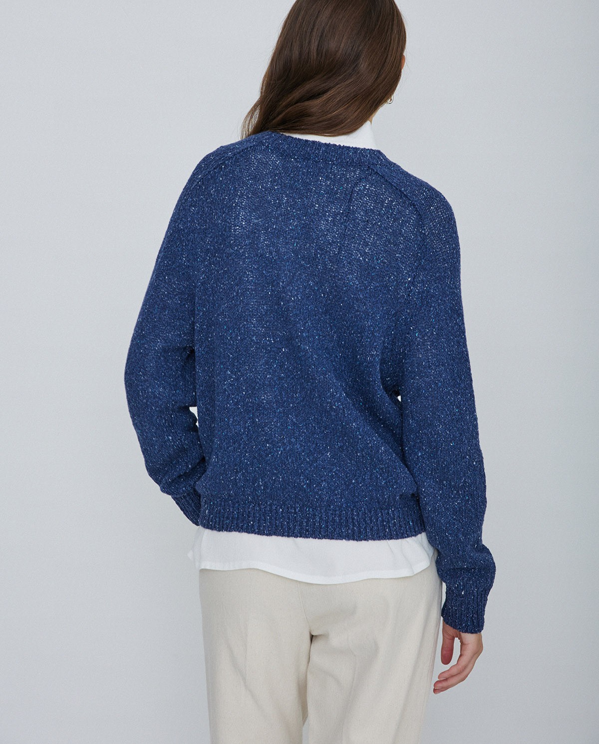 Jersey tejido lino y seda azul oscuro