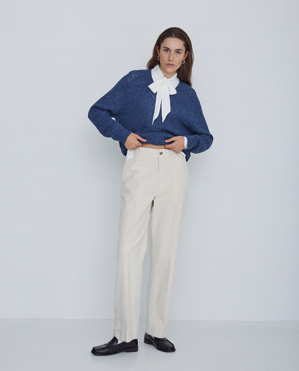 Pantalones sarga de algodón rectos crudo 2