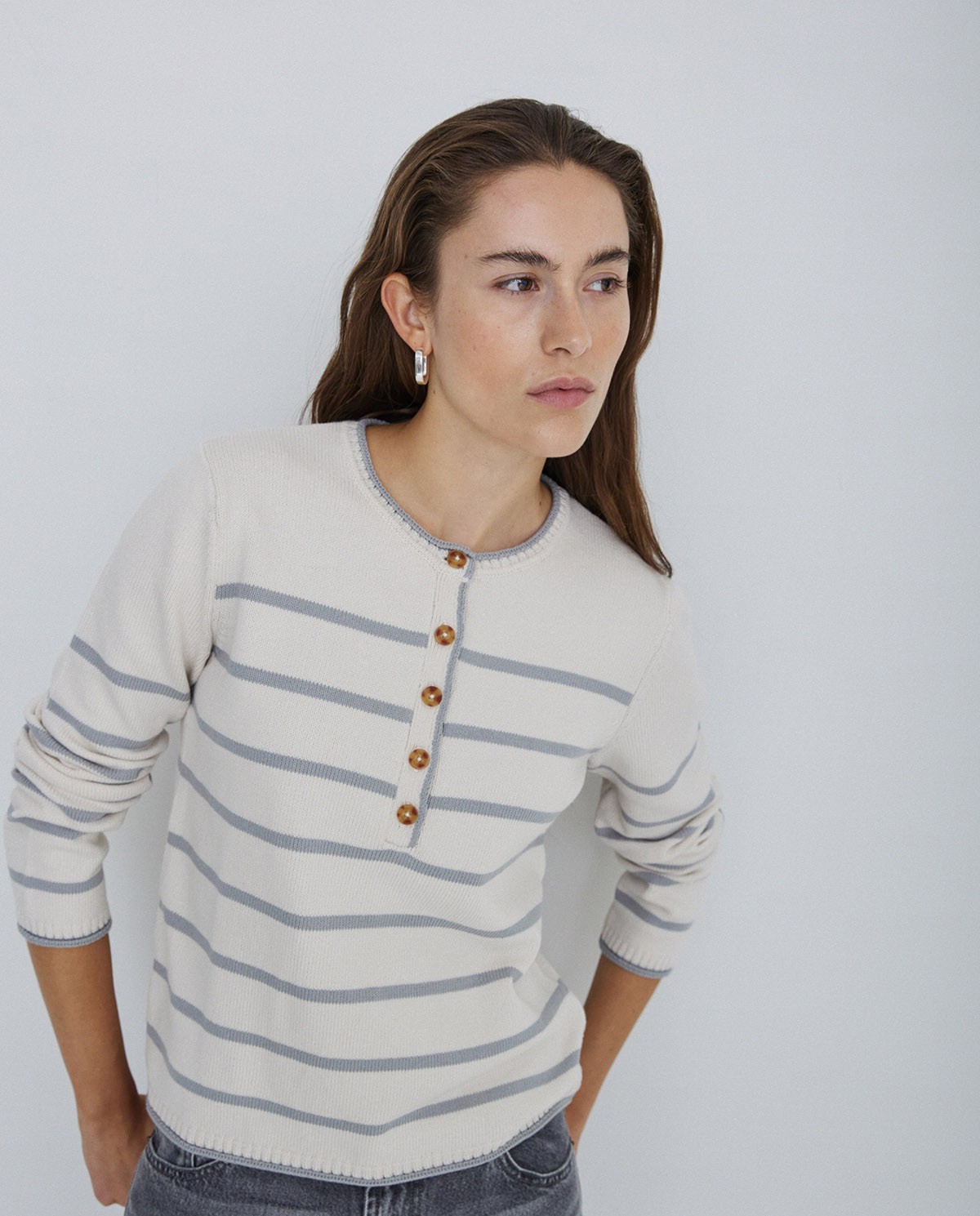 Sailor-print T-shirt grey