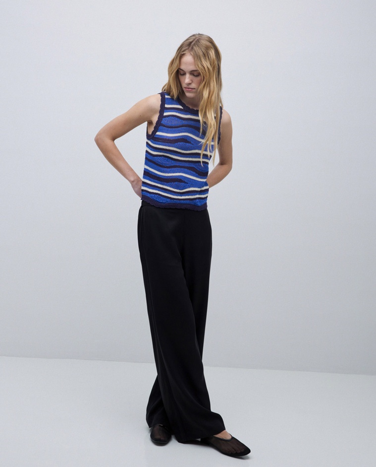 Black Tencel wide-leg trousers