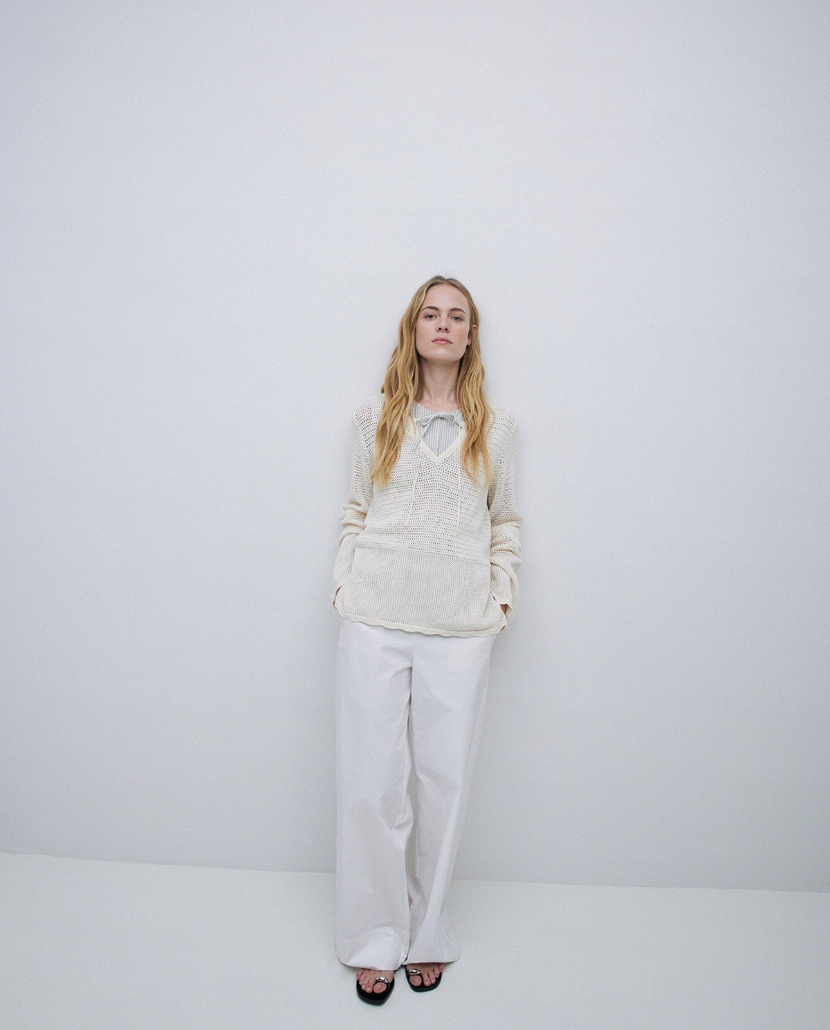 Jersey calado lazo blanco roto