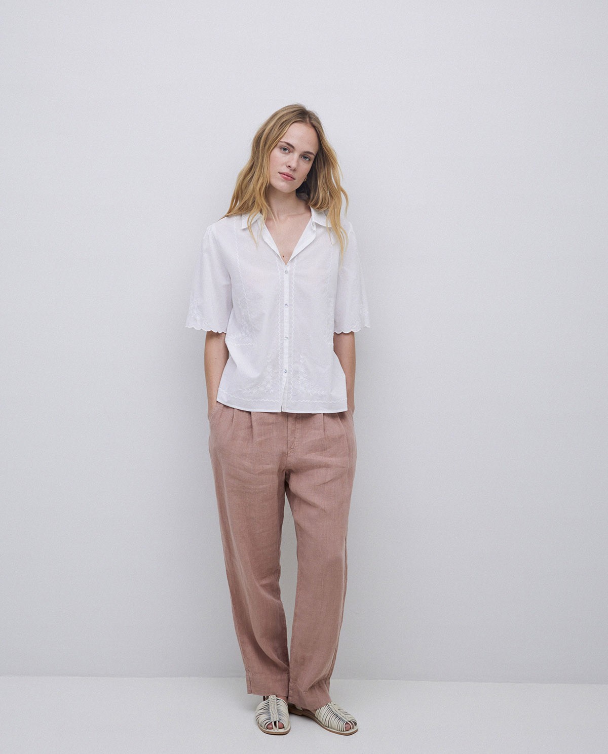 Camisa algodón bordados blanco 3