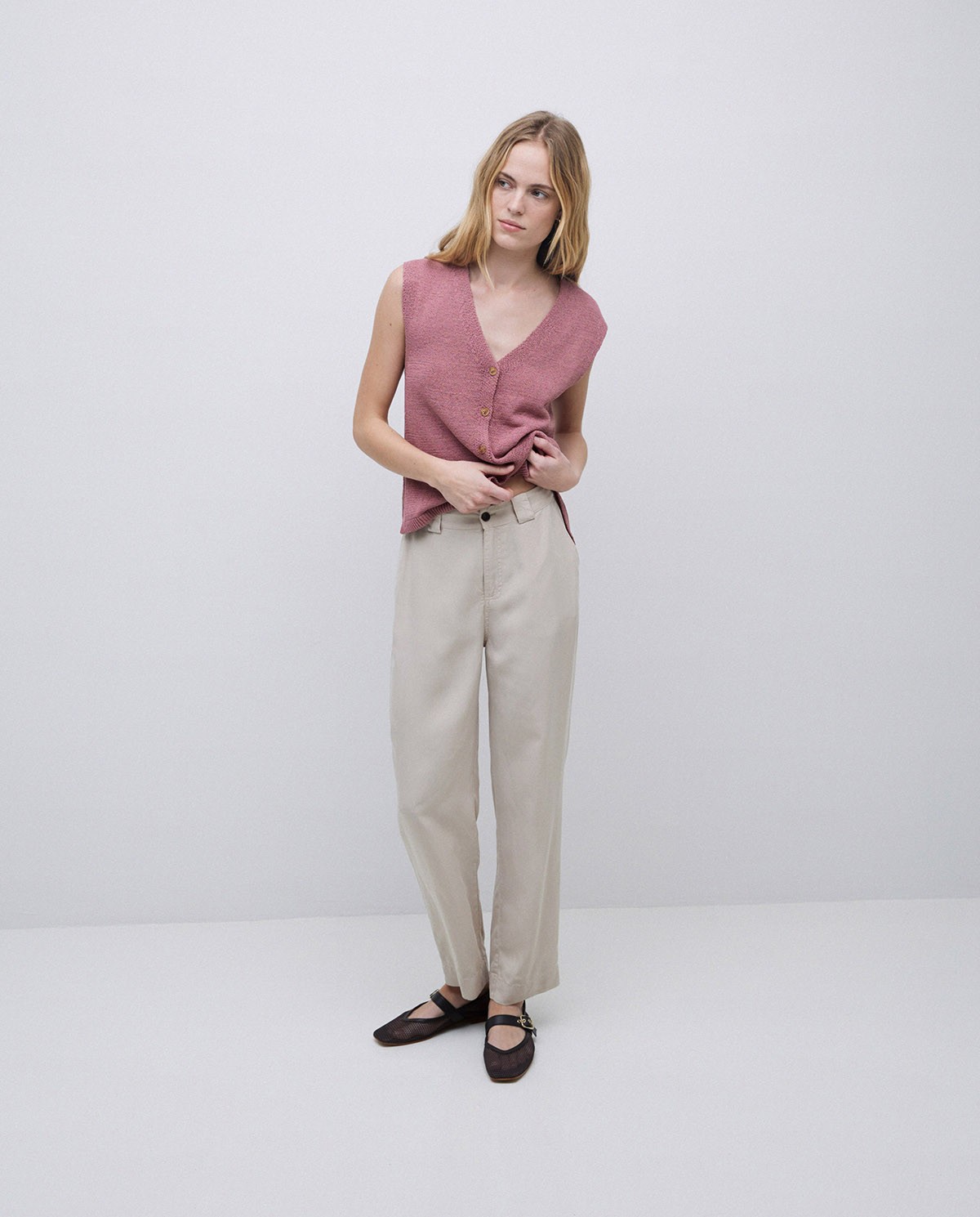 Pantalon coupe droite lyocell beige 1