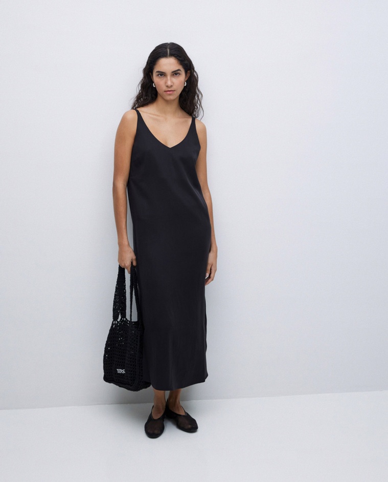 Black Tencel V-neck dress