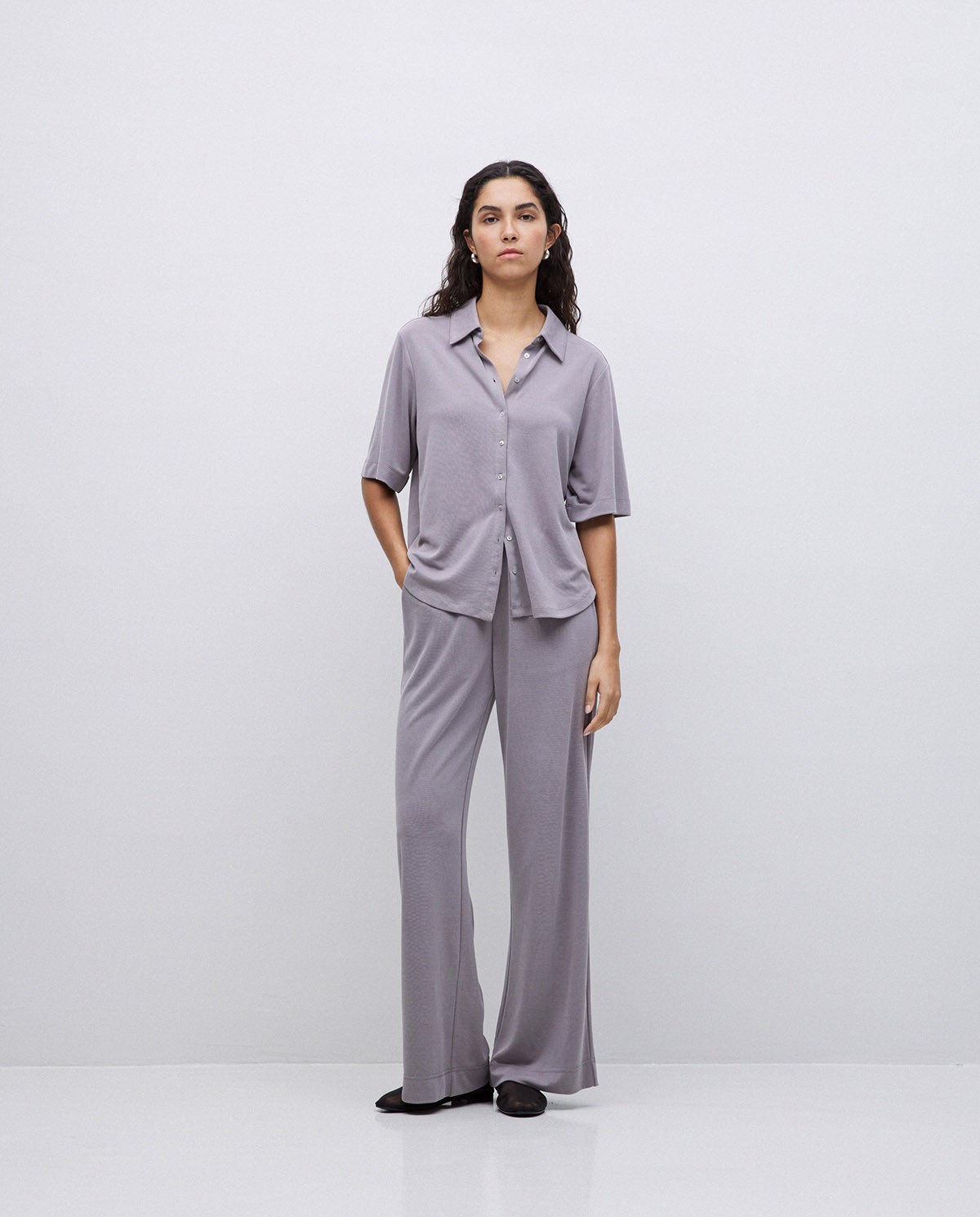 Pantalones punto fluidos gris 1