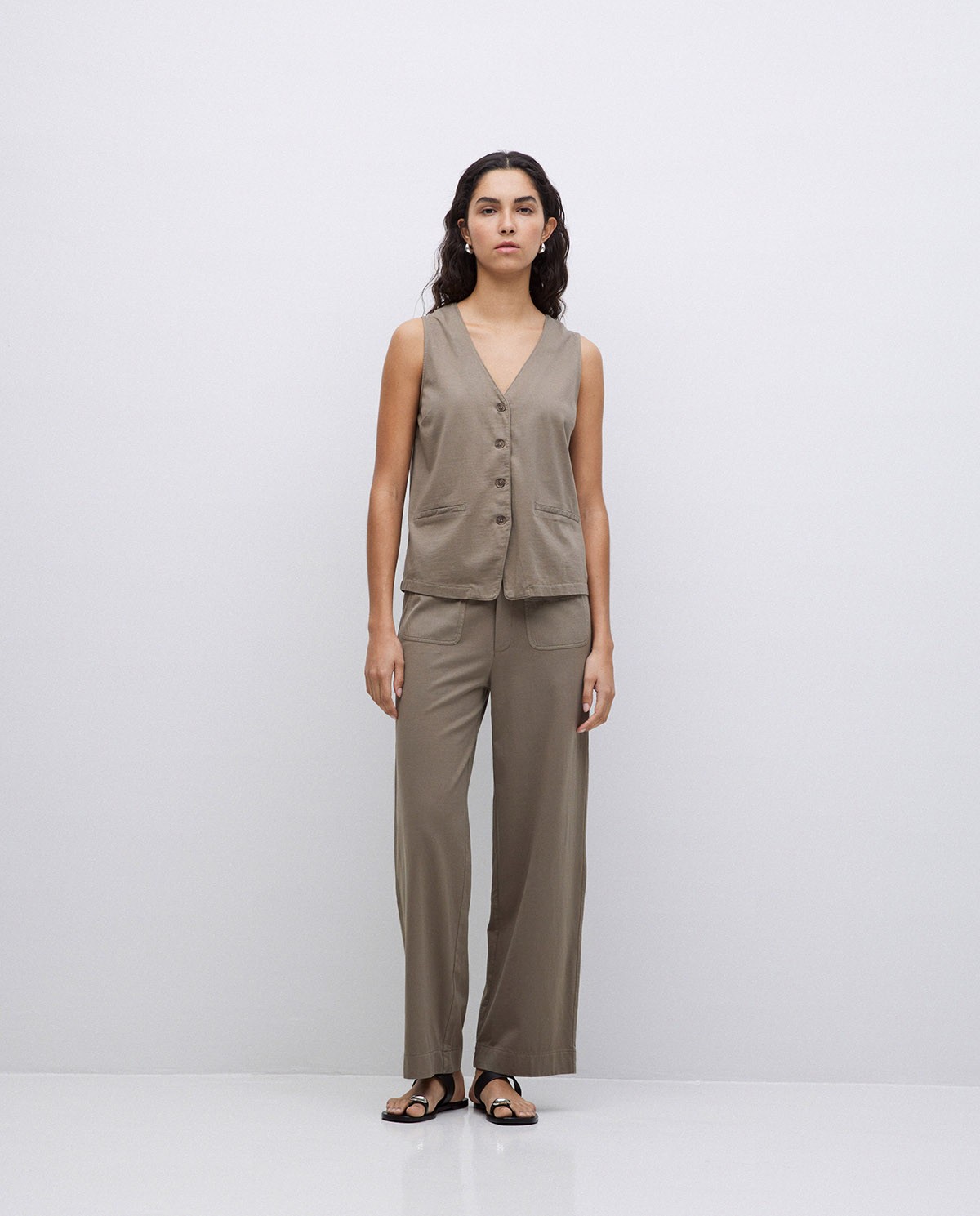 Pantalones de punto algodón caqui 1