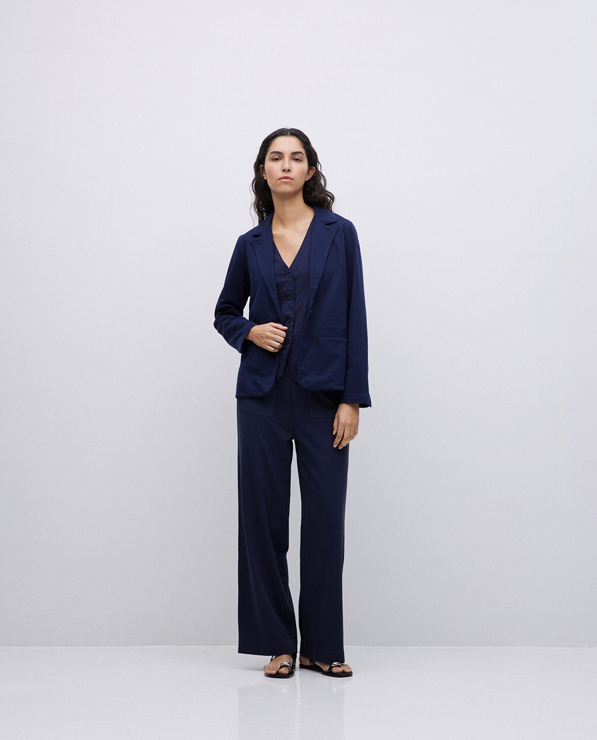 Gilet en coton maille bleu foncé 6