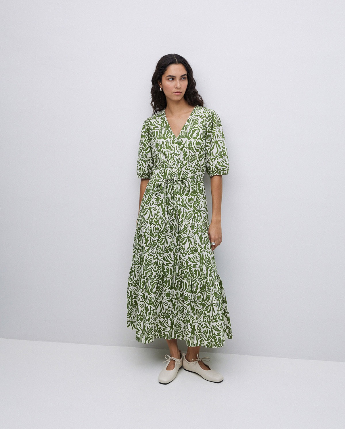 Vestido largo manga abullonada verde 2