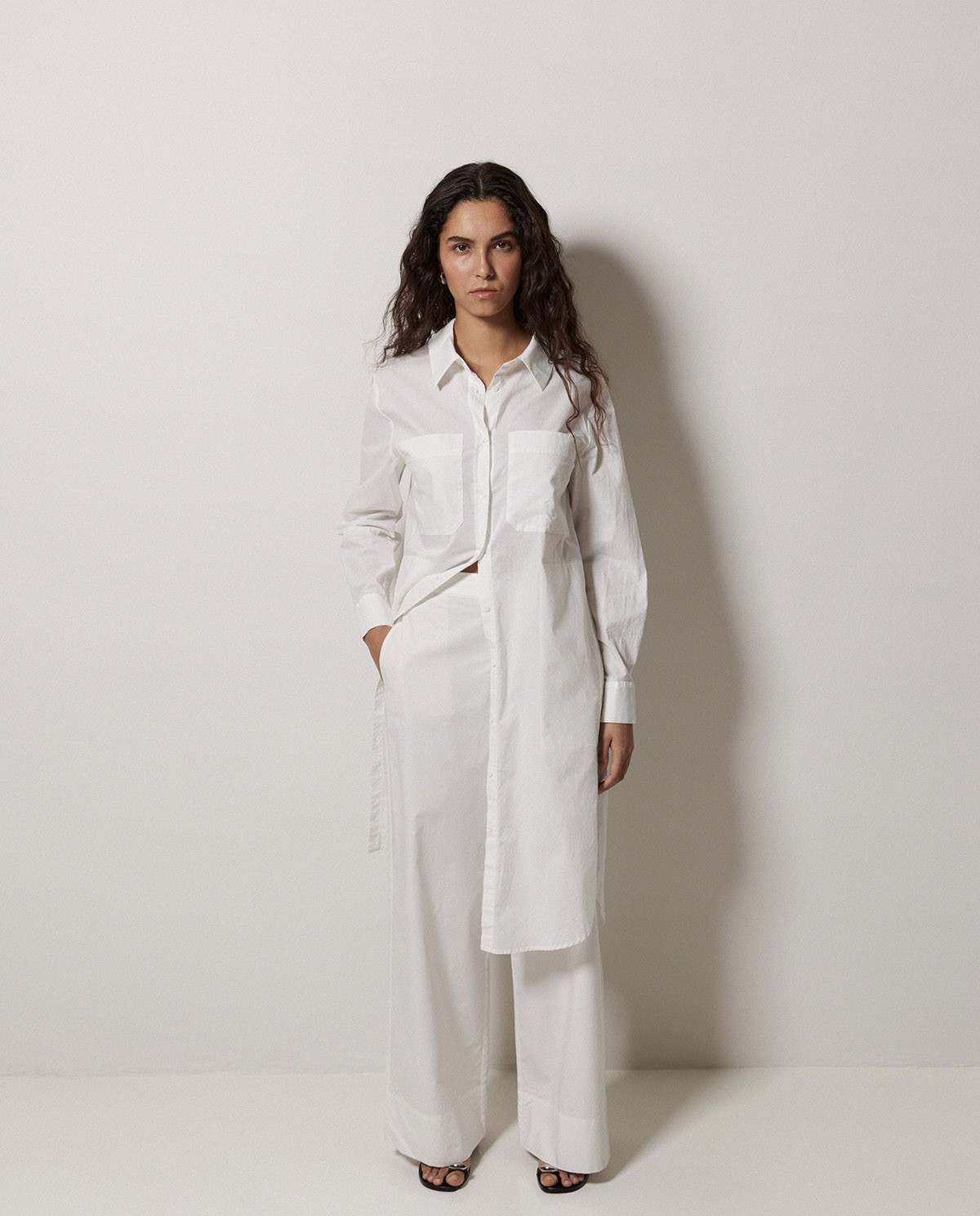 Vestido cuello camisero popelín blanco 2
