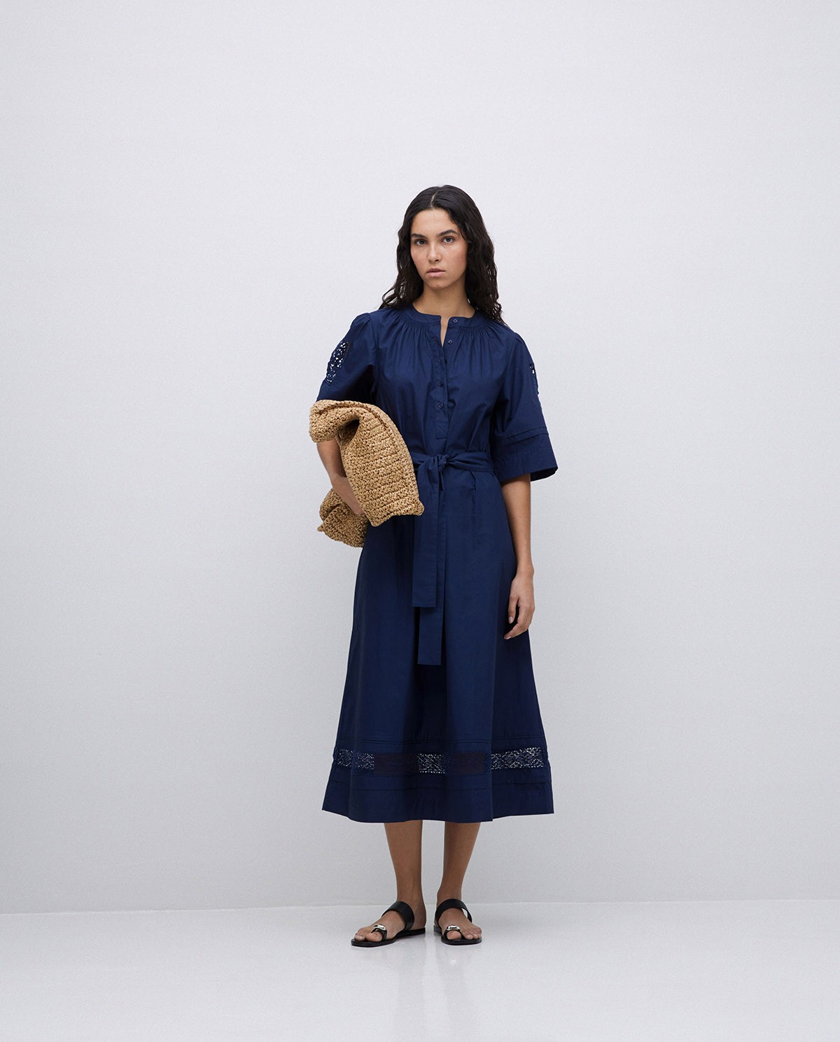 Vestido popelín puntillas azul oscuro 7