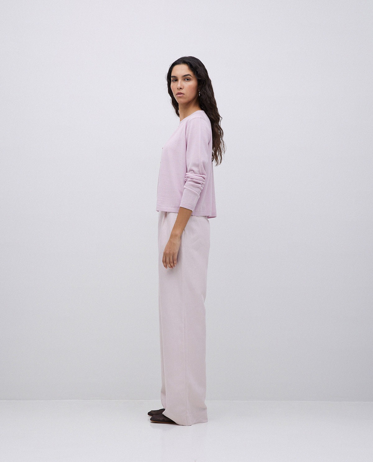 Cárdigan 100% lana de merino rosa pálido 5