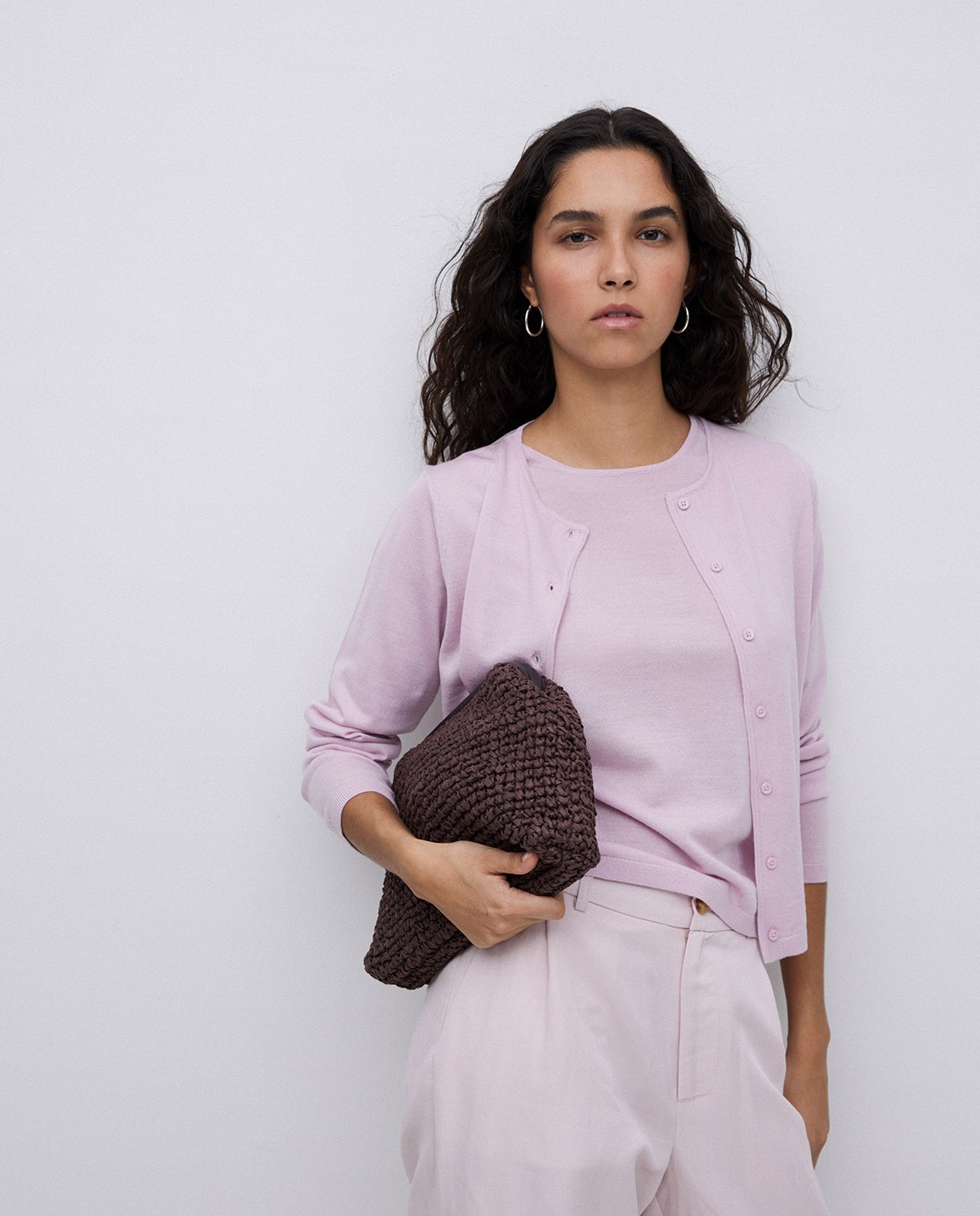 Chocolate handmade raffia and leather bag