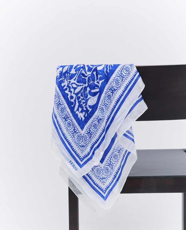 Blue silk headscarf