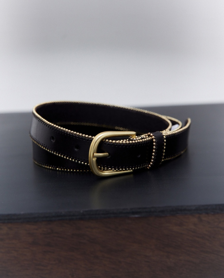 Black leather belt with metal beads