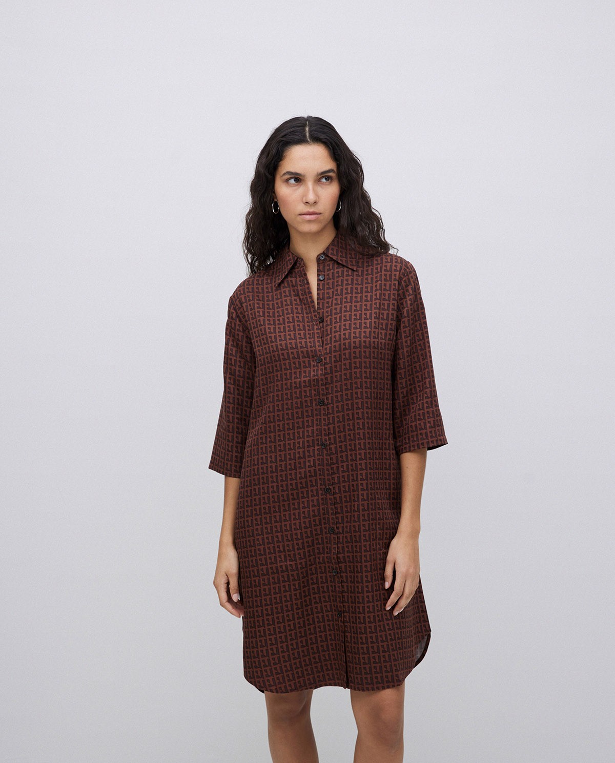 Vestido tencel cuello camisero chocolate 2