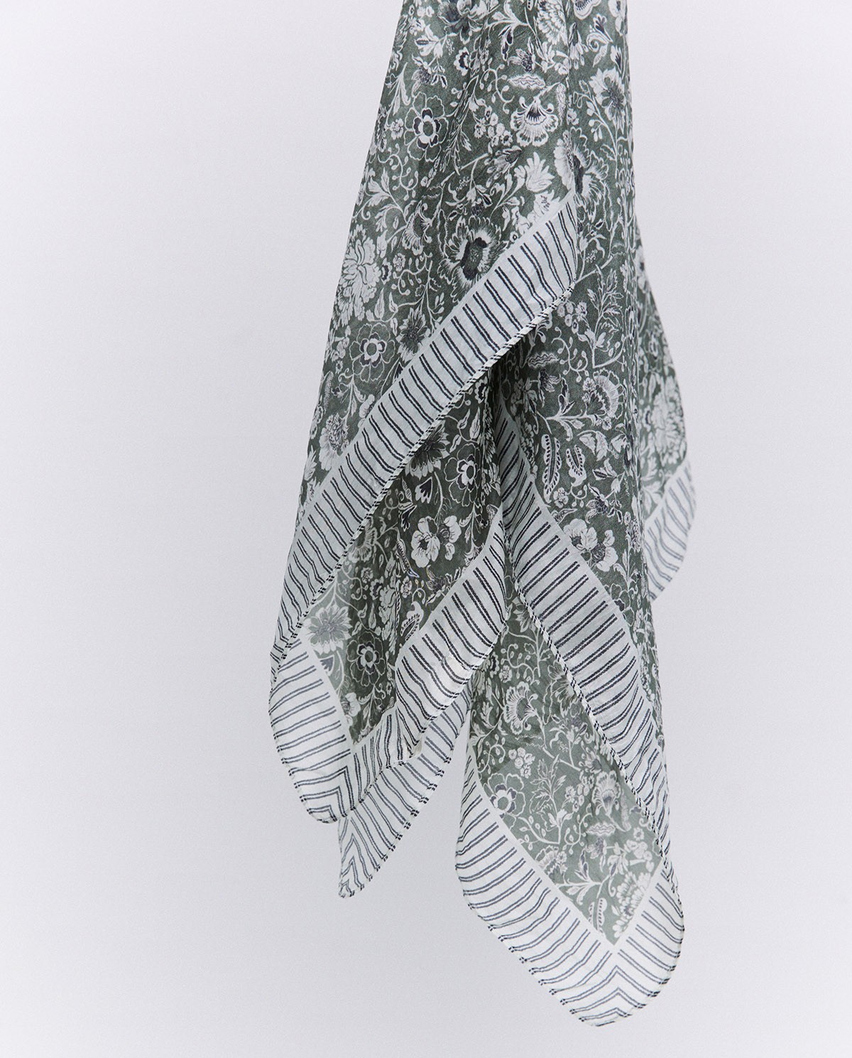 Bandana 100 % soie floral kaki