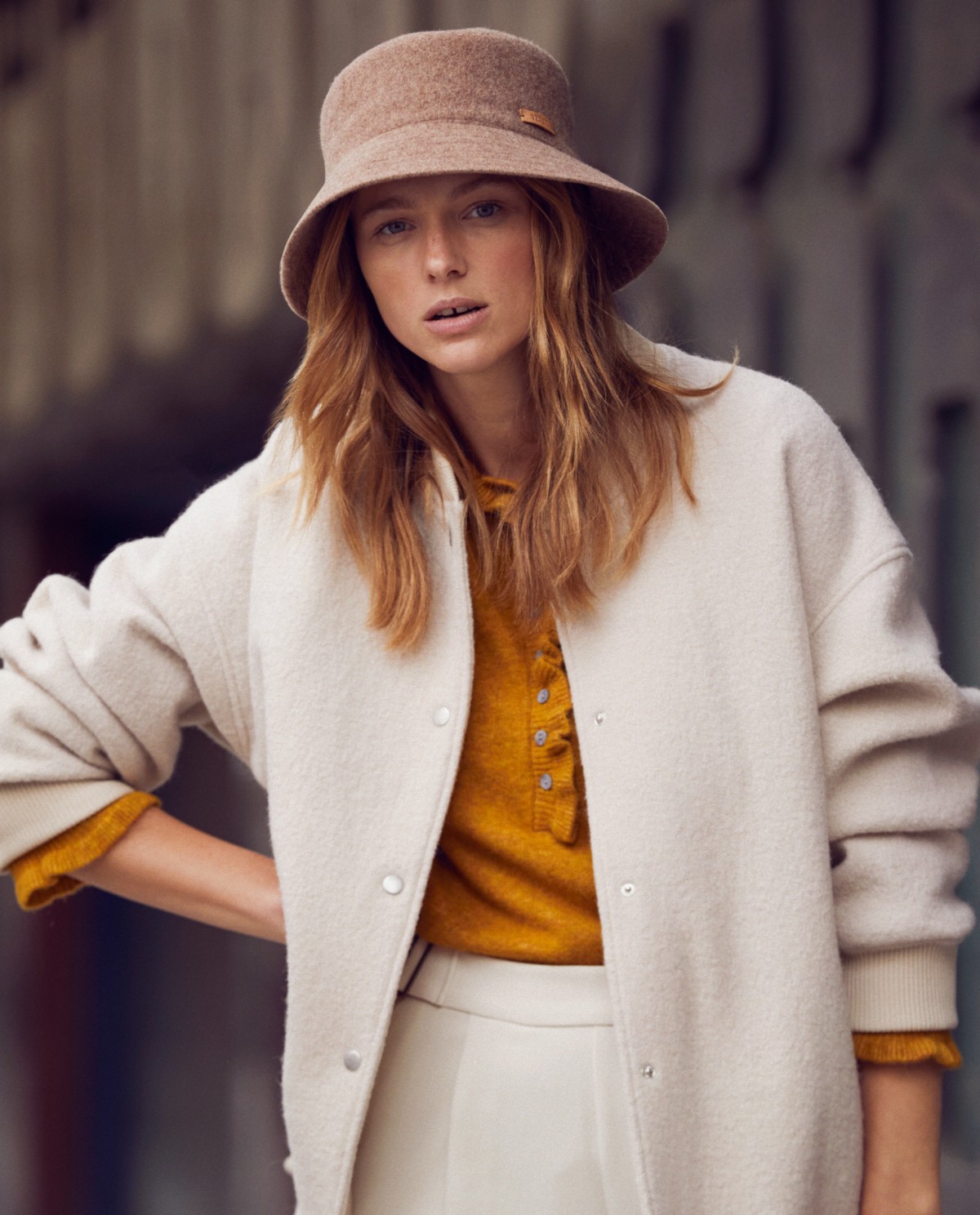 Boiled-wool bomber jacket Ecru