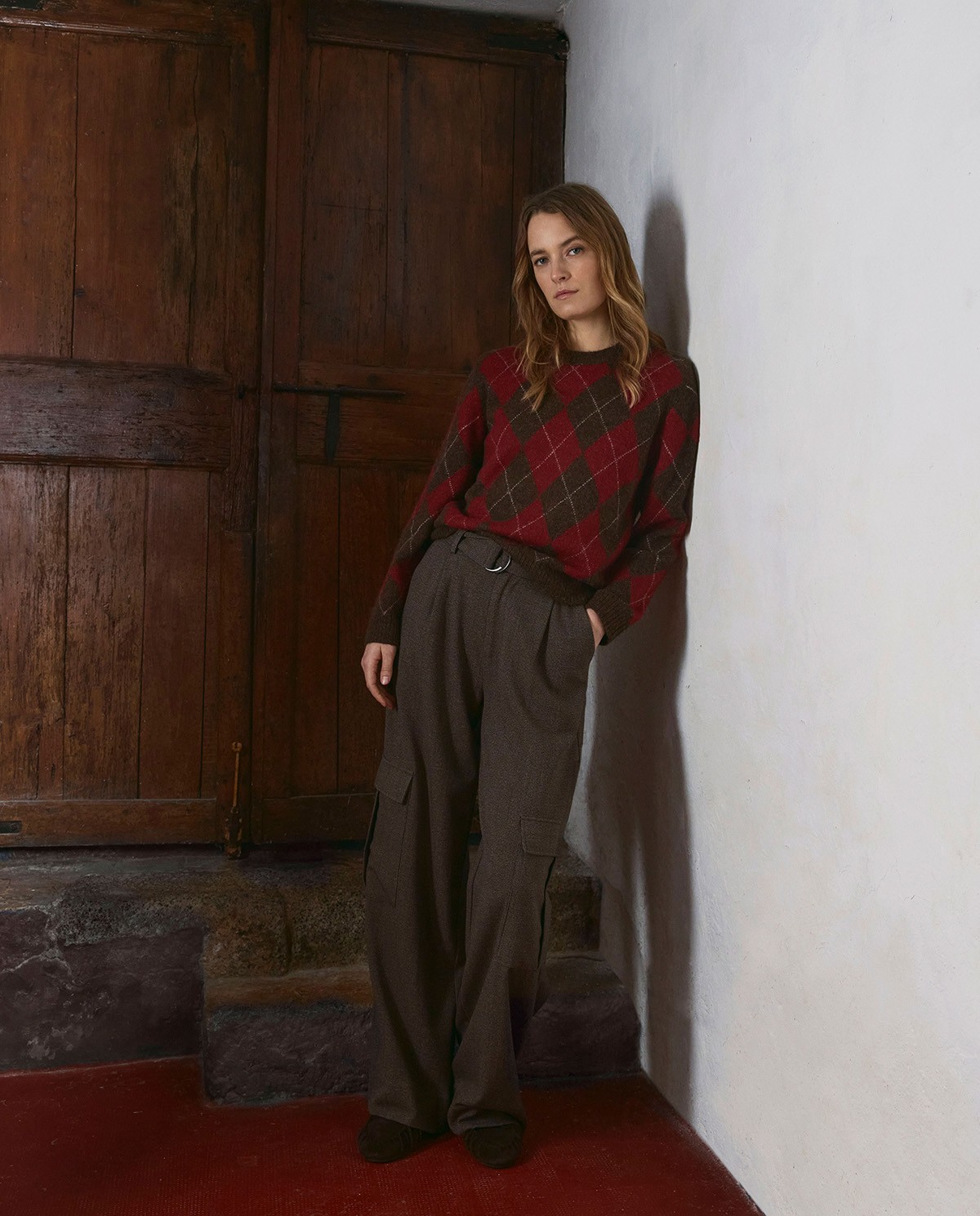 Pantalón cargo wide leg en tejido jacquard