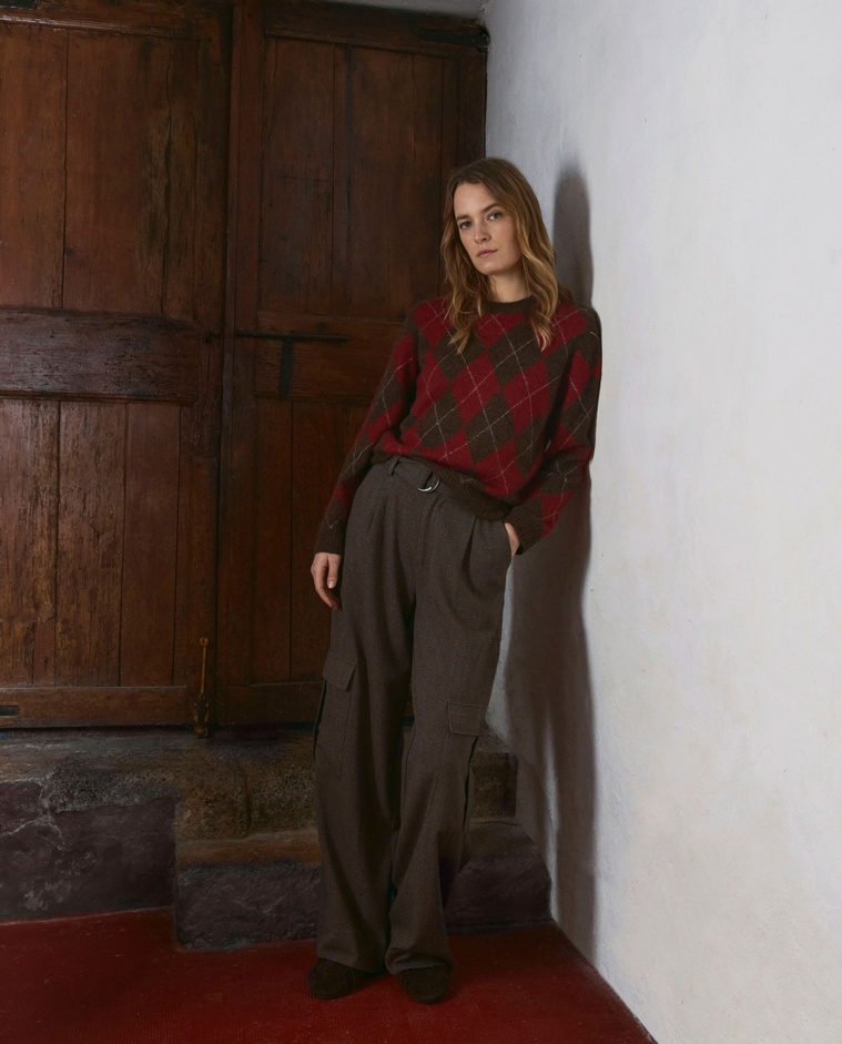Wide leg cargo trousers in jacquard