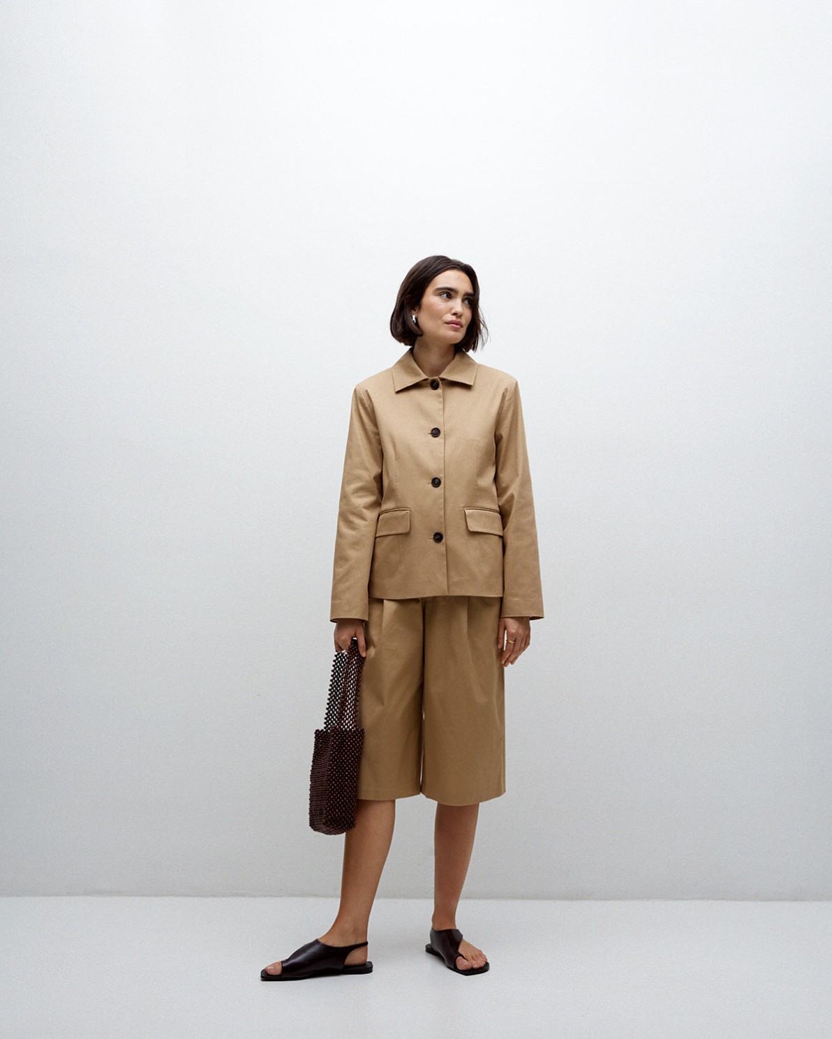 Chaqueta tejido gabardina camel 7