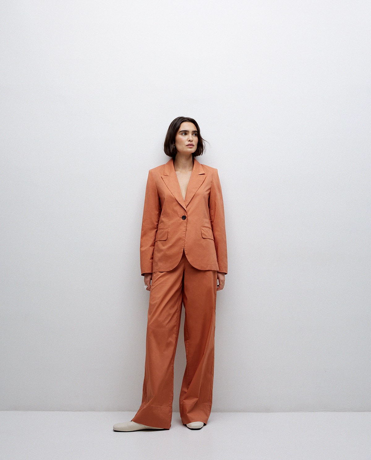 Pantalon en popeline wide leg terracotta