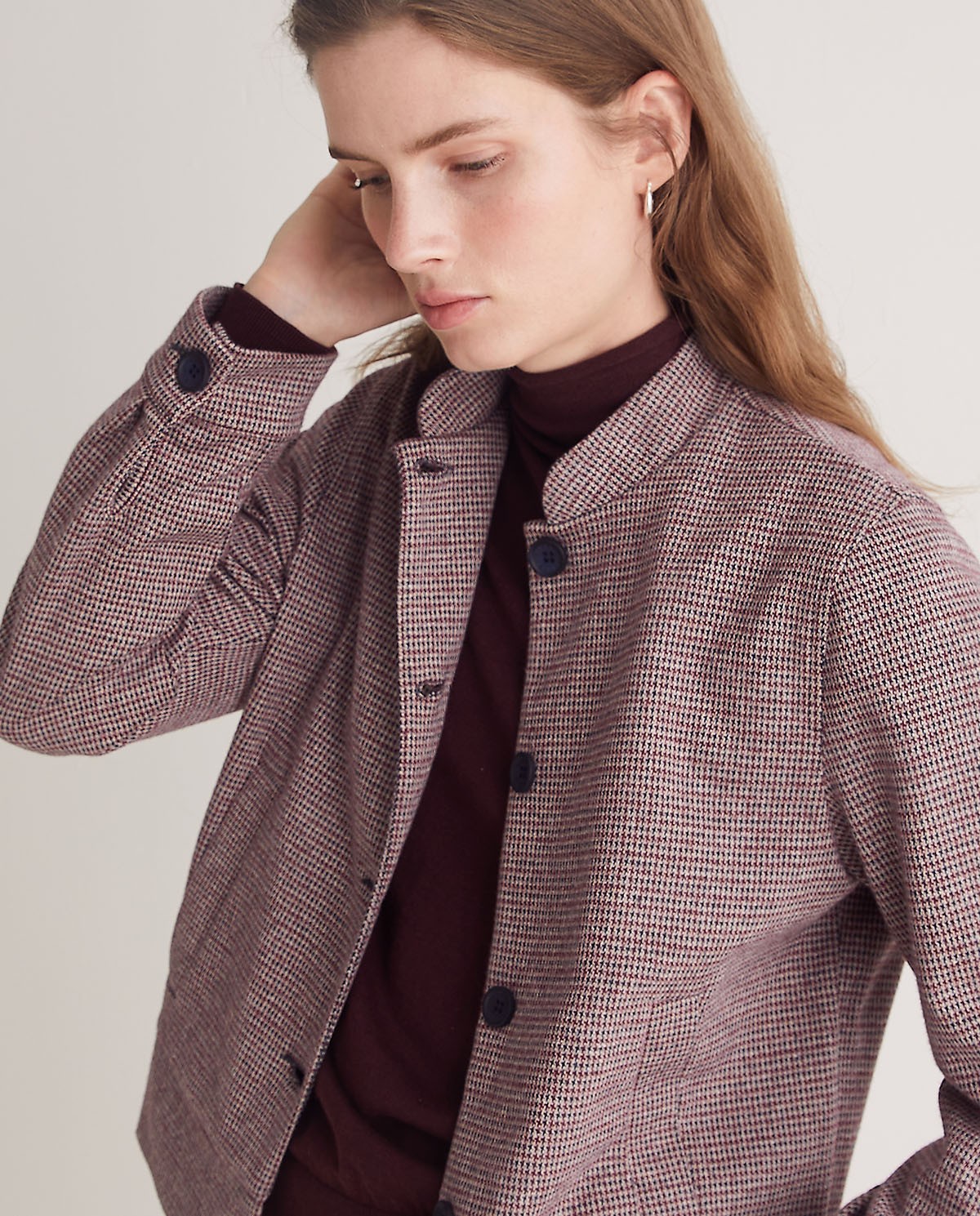 Chaqueta corta suave pata de gallo berenjena - Chaqueta corta mezcla de algodón 2