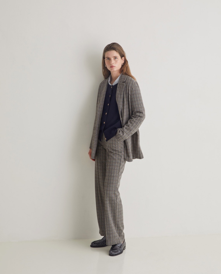 Pantalon large motif pied-de-poule gris femme Yerse - Détail vue de face