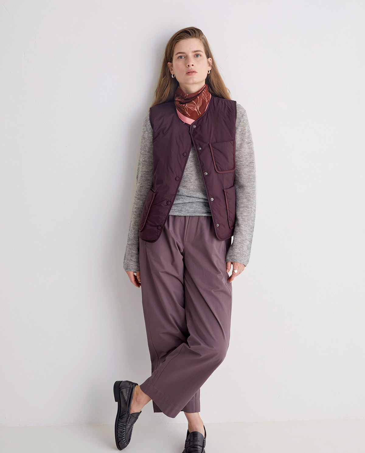 Aubergine balloon-fit wide trousers woman Yerse - Front view