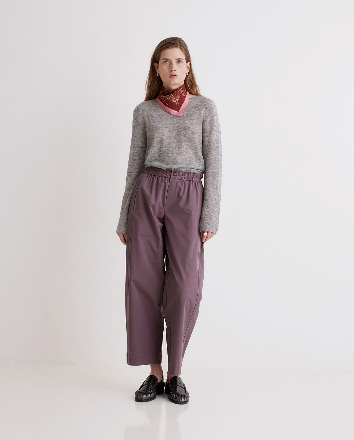 Aubergine balloon-fit wide trousers woman Yerse - Front view 2