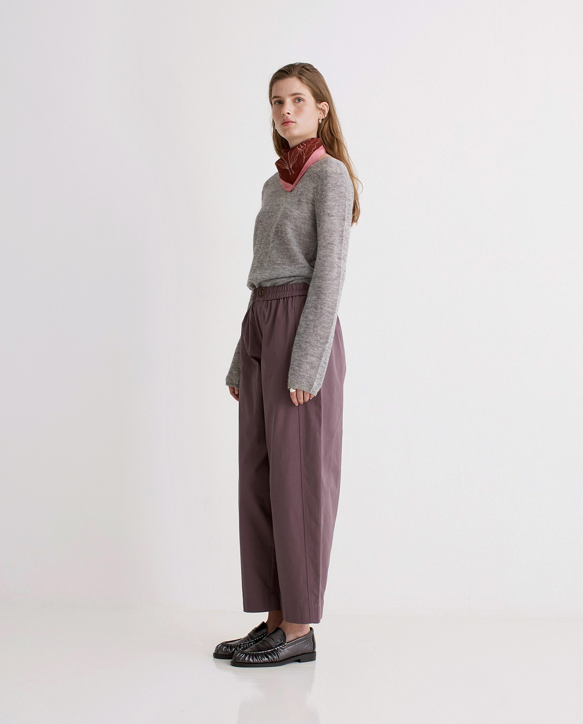 Aubergine balloon-fit wide trousers woman Yerse - Front view 4