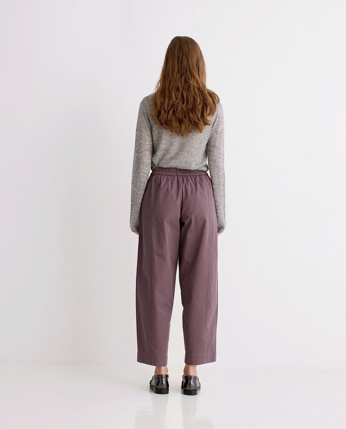 Aubergine balloon-fit wide trousers woman Yerse - Front view 5