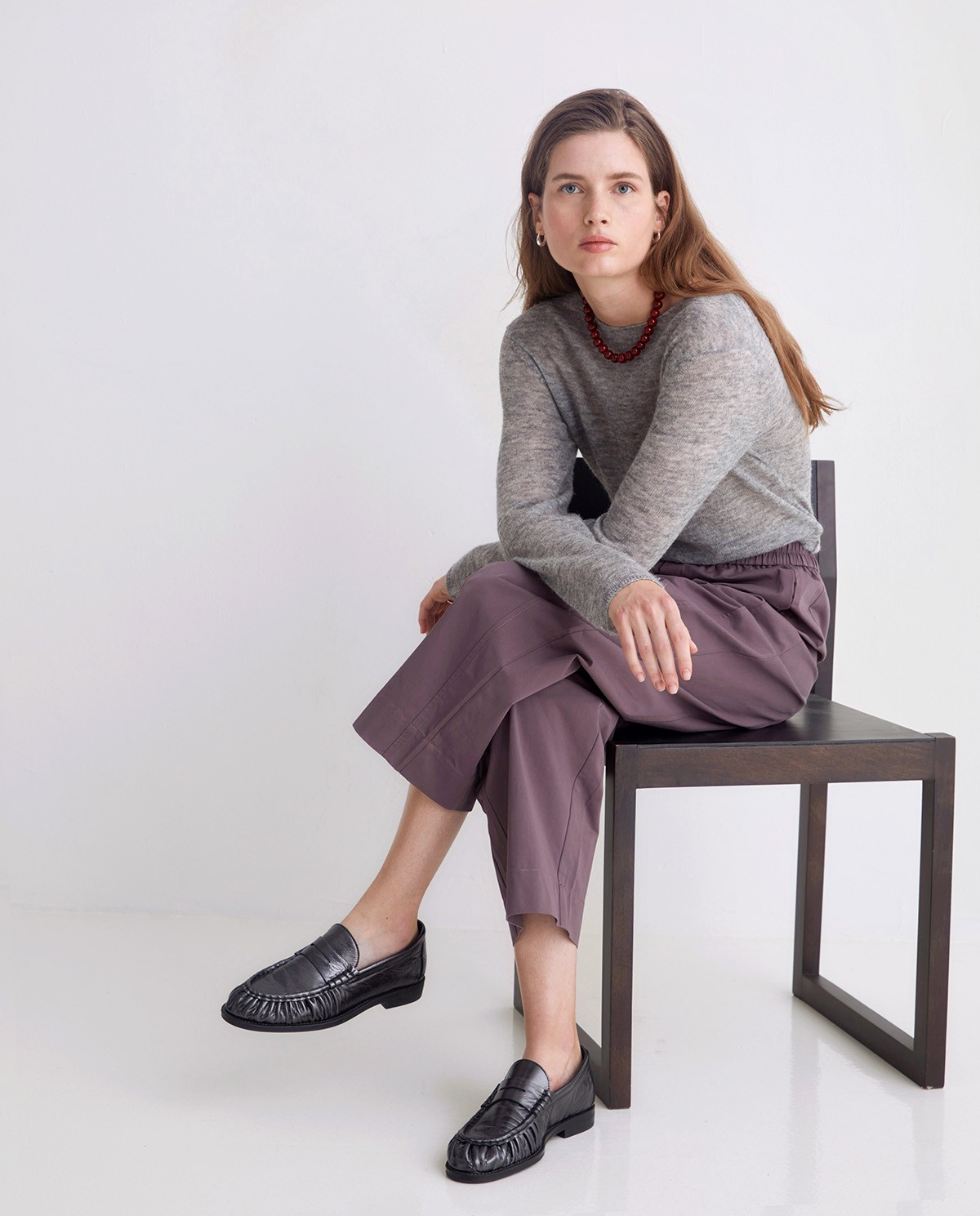 Aubergine balloon-fit wide trousers woman Yerse - Front view 1